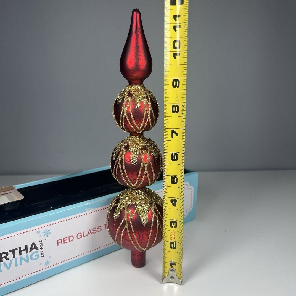 Martha Stewart Living 12" Red Glass Gold Glitter 4-Tier Tree Topper w/ Box EUC - Picture 6 of 6